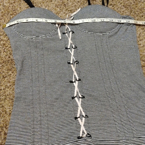 Mandee y2k striped tank bustier rockabilly punk goth pin up top black grey small - Picture 10 of 10